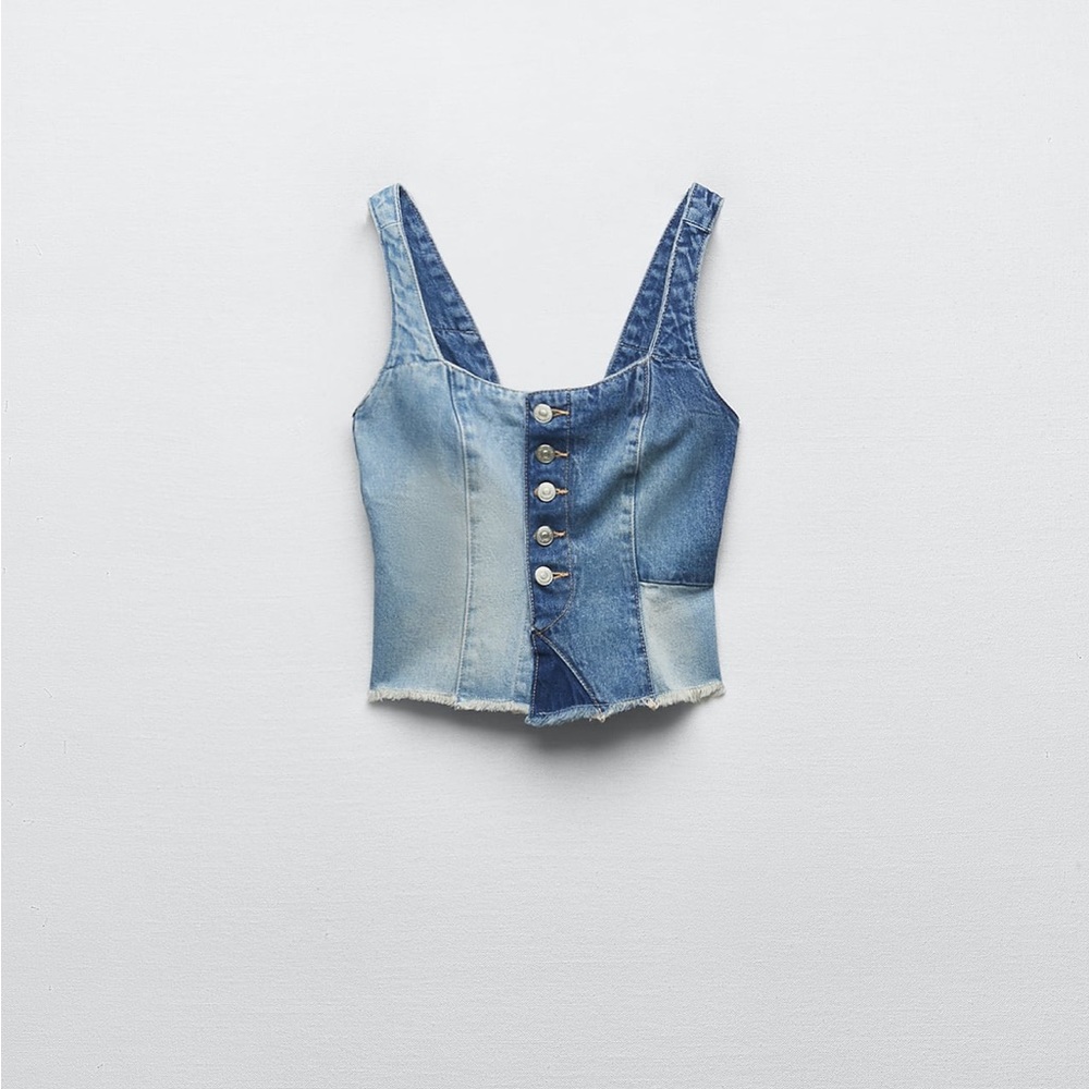 Zara TRF Patchwork Denim Top
